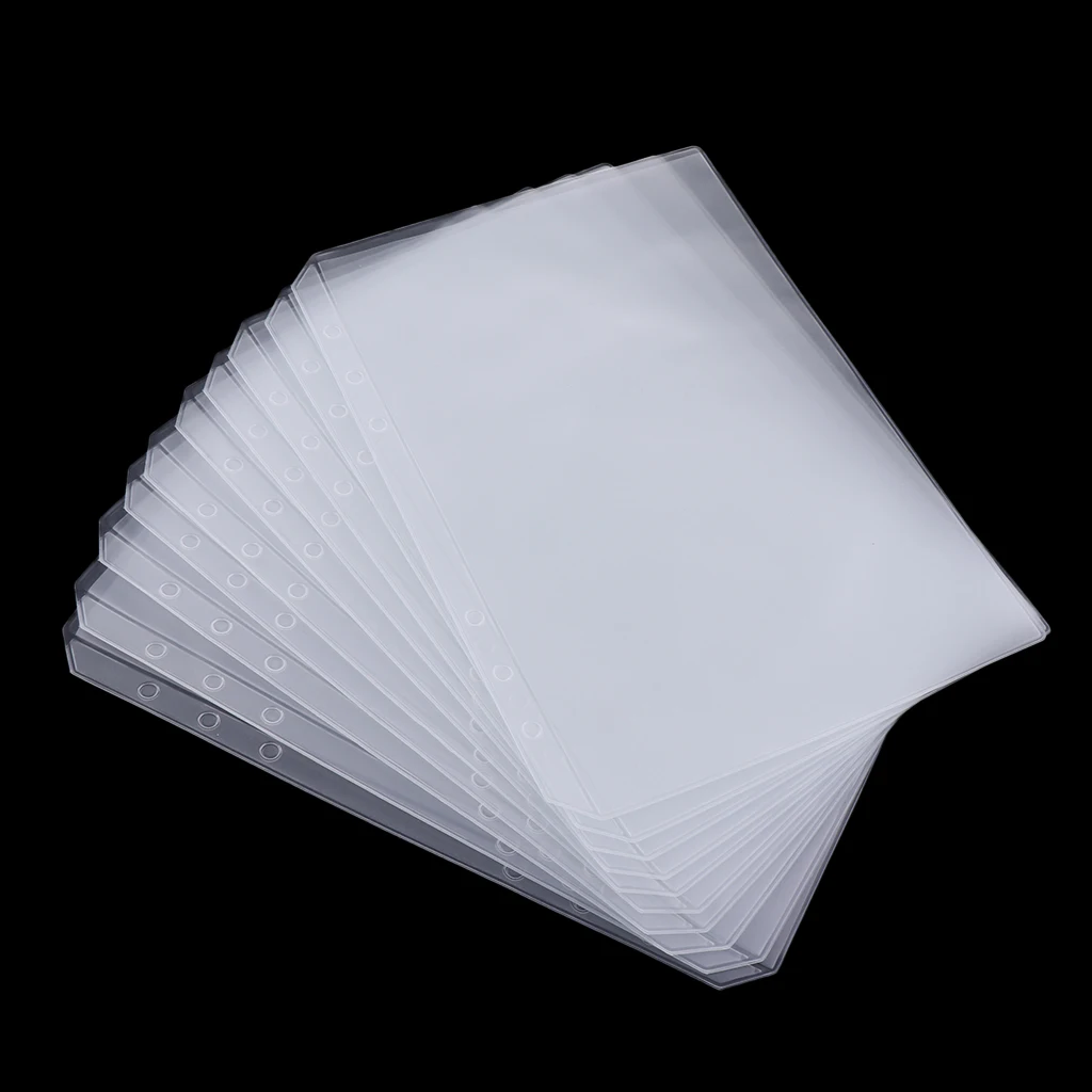 6-Ring Plastic Binder Pockets/Document Pouch/Name Card Credit Card Holder Bag, 10 Pcs Binder Planner Notebook Refills Pockets