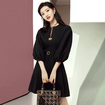 

Mini Dress Runway Designer Summer New Sexy Women'S Fashion Work Party Party Vintage Elegant Chic Lantern Sleeve Black Dresses