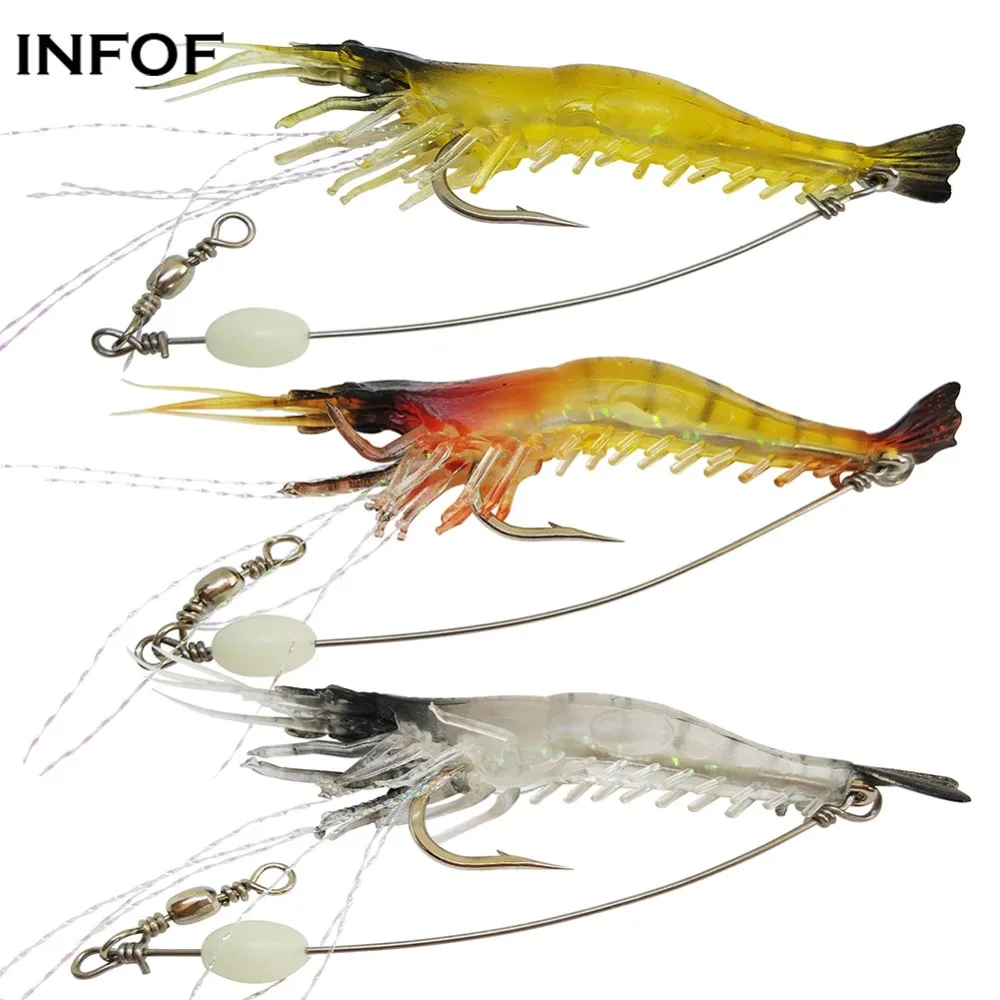 

INFOF 6-pieces Soft Fishing Lure Shrimp Luminous 9cm/6.3g Artificial Baits Saltwater Shrimp Bait Bass Fishing Tackle