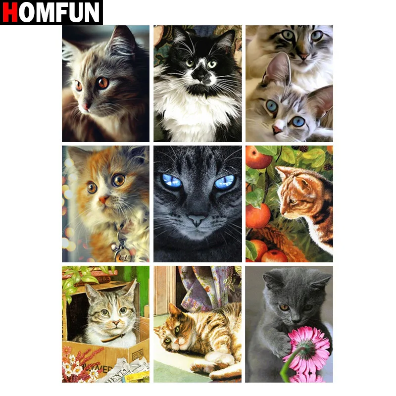 

HOMFUN Full Square/Round Drill 5D DIY Diamond Painting "Animal cat" 3D Diamond Embroidery Cross Stitch Home Decor Gift