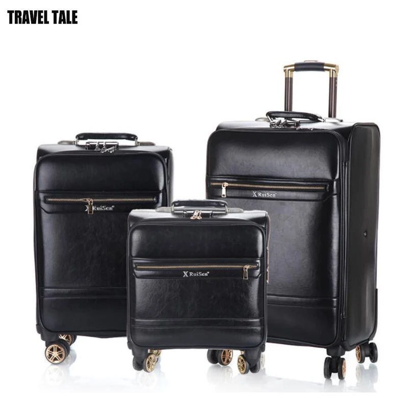 TRAVEL TALE retro leather spinner travel suitcase koffers trolleys set rolling luggage set for ...