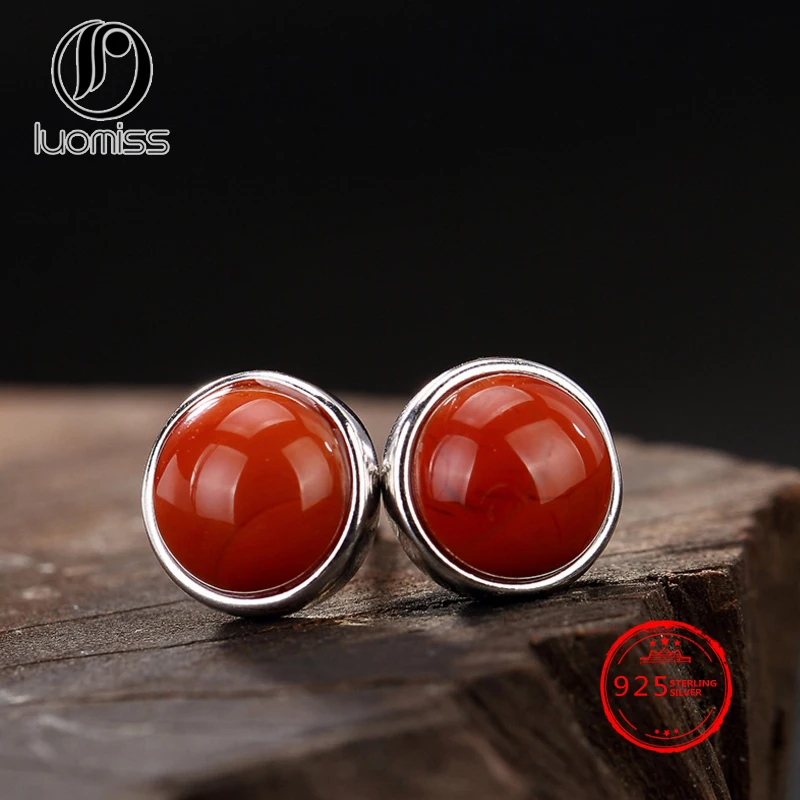 

S925 pure silver natural south red simple with a retro tae silveri earrings.