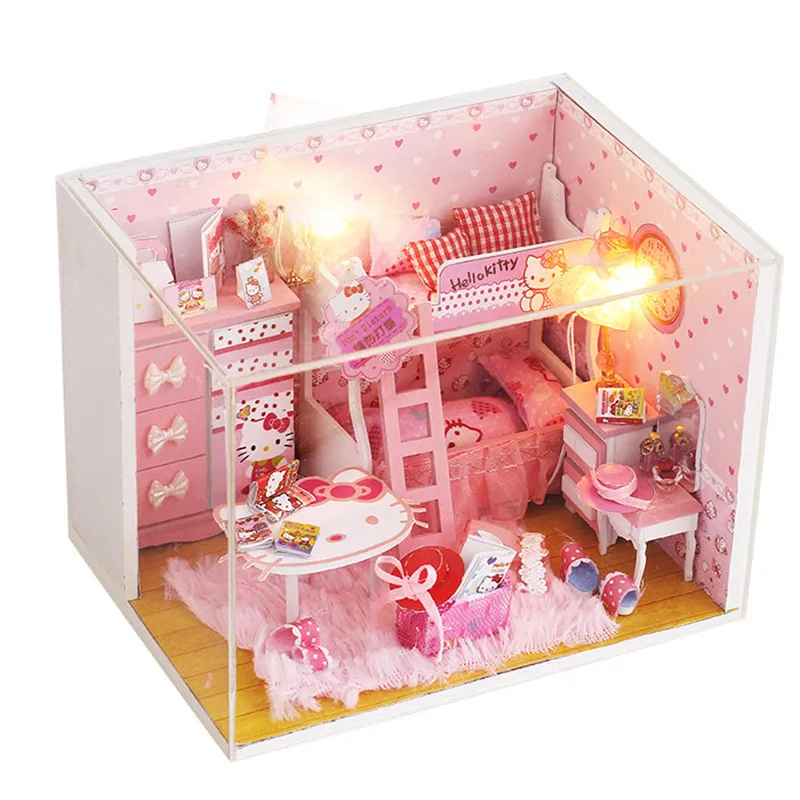 Кукольный домик Миниатюрный DIY Кукольный дом с мебелью котенок принцесса дом игрушки для детей подарок на день рождения С Пылезащитным покрытием