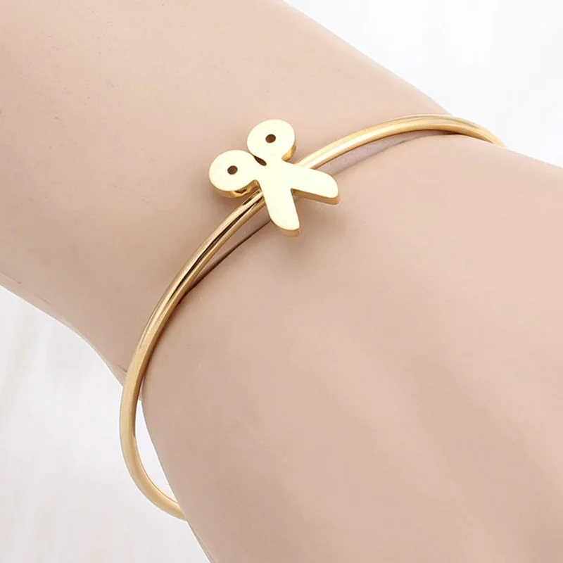 

Silver/Rose/Gold Color Stainless Steel Open Bangles For Women Scissors Design Adjustable Bracelets Fashion Jewelry Wholesale
