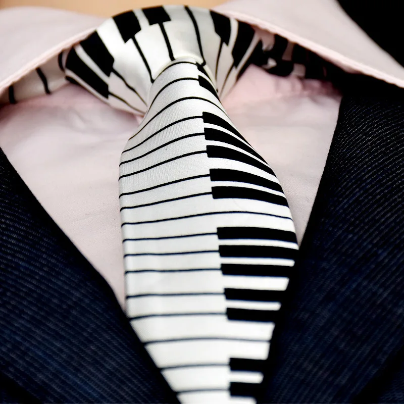 Бесплатная доставка Модные Классические Для мужчин музыка Tie Holiday фестиваль печатных фортепиано гитара улыбающееся лицо полиэстер 5 см