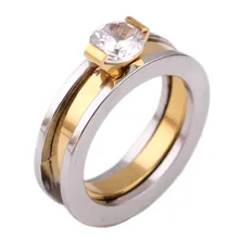 Gold Color Stainless Steel Wedding Rings Made With Austrian Crystal Stellux Cubic Zirconia