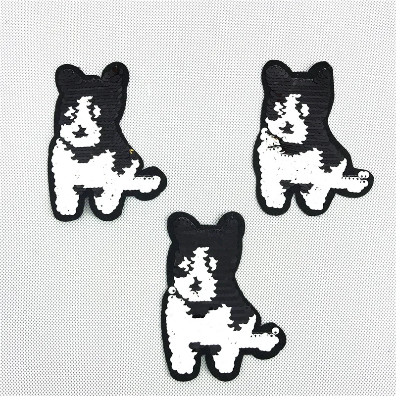 1PCS Flip sequin patch Cute Puppy Animal Embroidered Patches Stickers