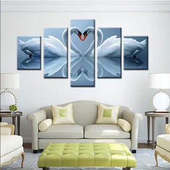 

5 Piece A pair Swan loving heart Wall Painting View Modern Home Living Room Wall Decor Art HD Print Picture Canvas Unframed