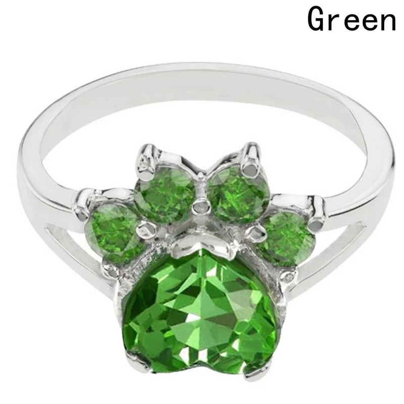 

birthday jewelry Dog Animal Paw Print Birthstone Sterling Ring Pet Paw at The Animal Simple Fashion ring For Lovers