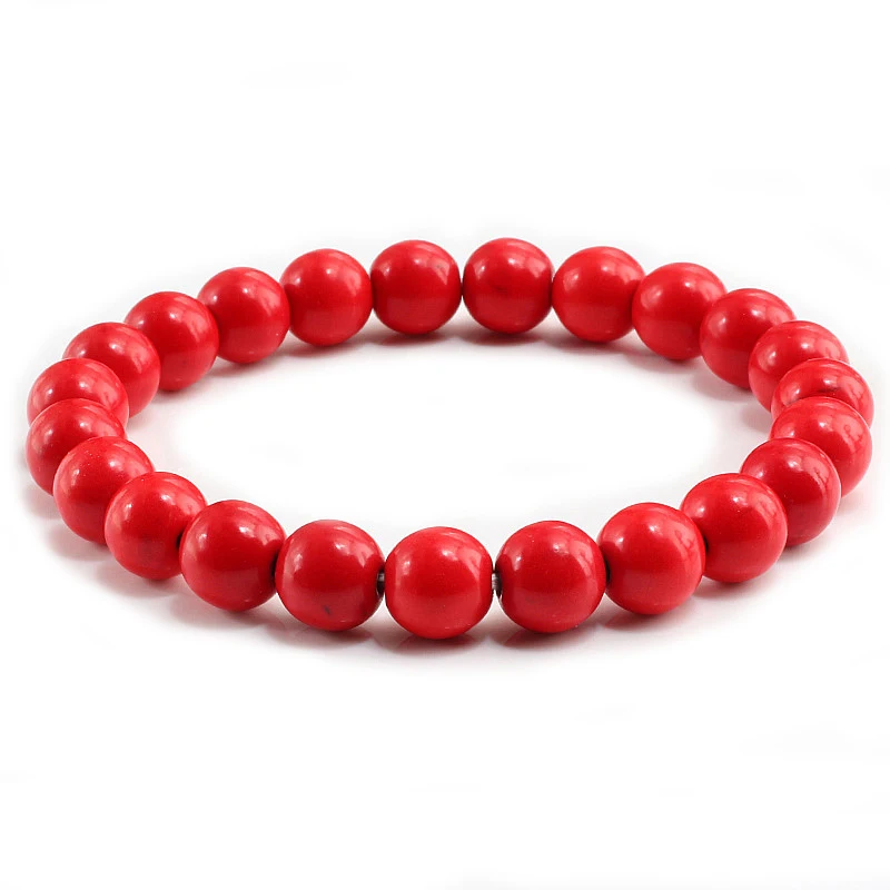 

New Red Natural Turquoises Stone Charm 8mm Men Strand Bracelet Femme Round Beads Buddha Bracelets For Women Pulseira Jewelry