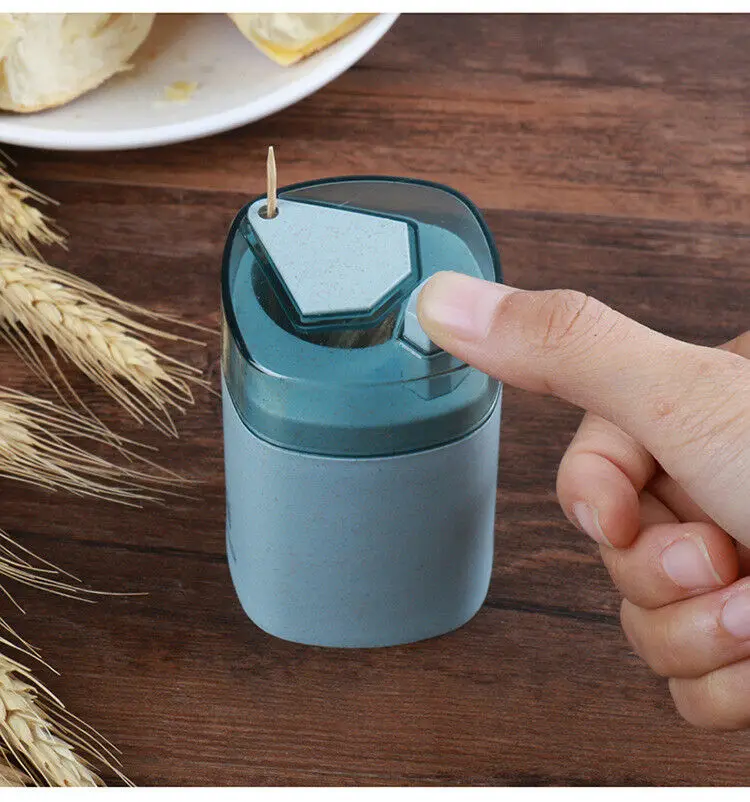 Wheat Straw Automatic Toothpick Holder Container Storage Box Toothpick Dispenser