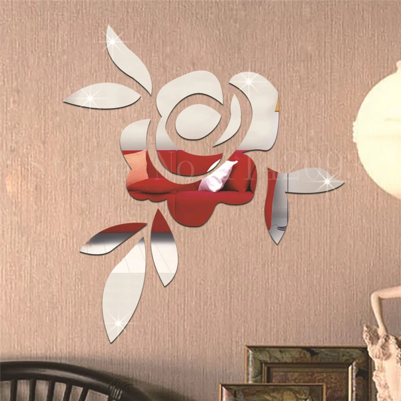 New 3d Mirror Flower Wall Stickers Decal Diy Home Room Decoration Art