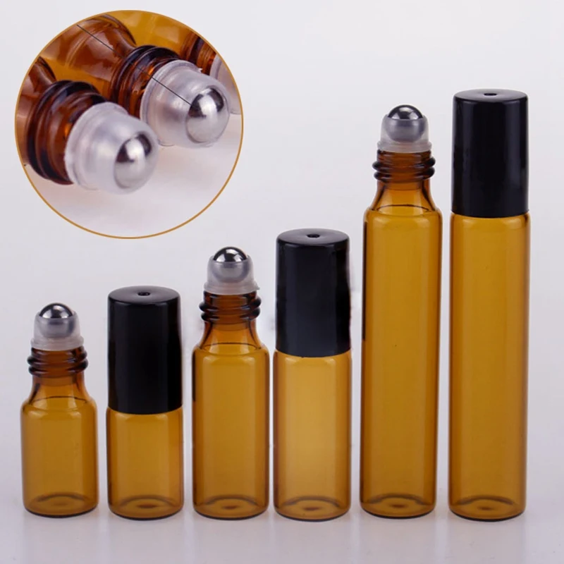 

1pc 3ML5ML10ML Amber Roll On Roller Bottle For Essential Oils Refillable Perfume Bottle Deodorant Container With Steel Ball Head