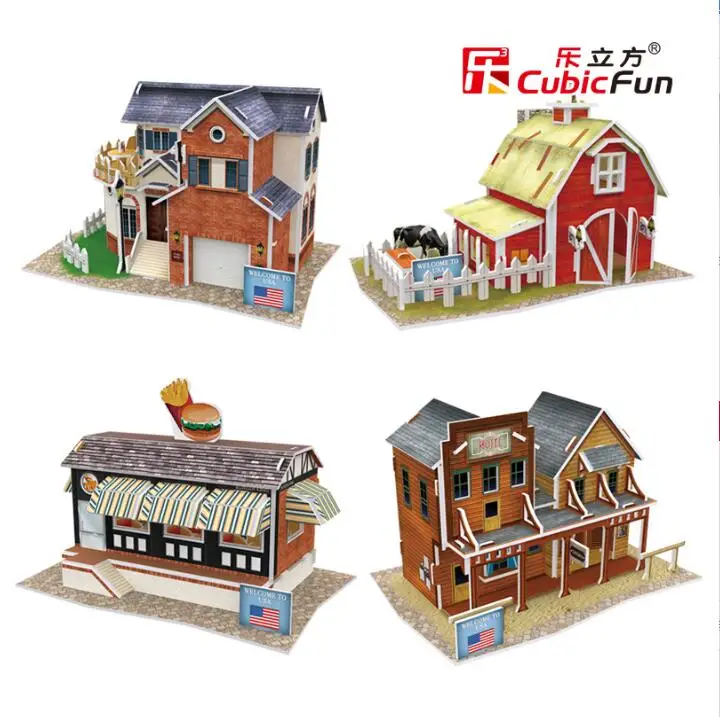 

1pc CubicFun America Holiday Villa Western Bar farm Fast Food Restaurant 3D paper DIY jigsaw puzzle model building kits toy