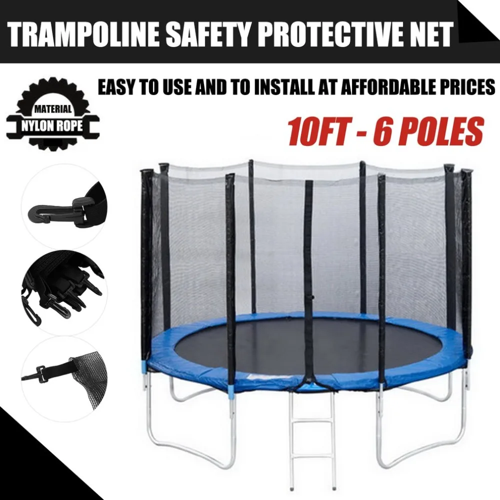

Professional Trampoline Spring Cover Trampoline Safety Protective Net Bundle Enclosure 10FT - 6 Poles,13Ft-8 Poles,14Ft-8 Poles