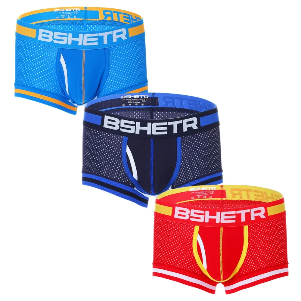 

3 pcs/lot Men Underwear BSHETR Brand Male Boxer shorts Mesh U Pouch panties Sexy Underpants Slip Cotton Men's Breathable Boxers