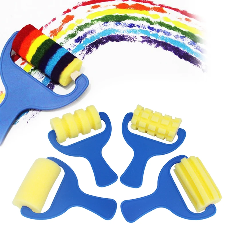 

4Pcs Creative set for kids yellow sponge brushes children kids painting graffiti toys plastic handle drawing brush drawing toys