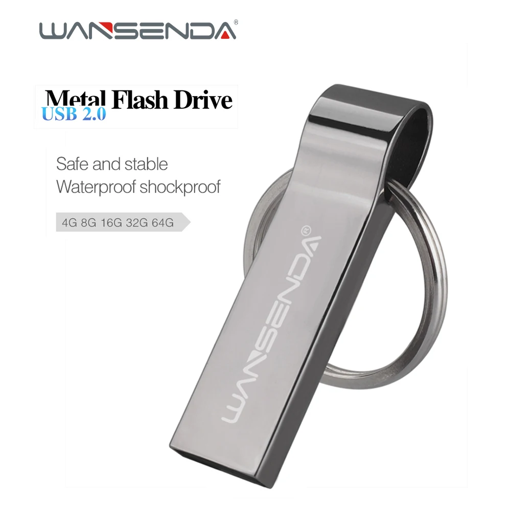 

Wansenda Metal Steel Usb Flash Drive 4GB 8GB 16GB 32GB 64GB portable Pen Drive high quality pendrives with Key Chain