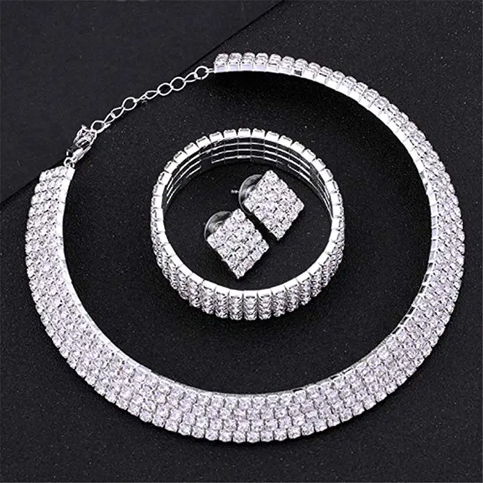 Fancy Love Crystal Rhinestone Bridal Necklace Earrings Jewelry Sets (2)