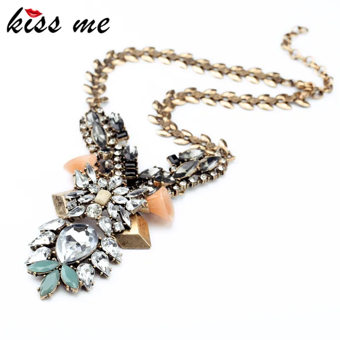 

xl00385 KISS ME New Styles 2017 Fashion Jewelry Resin Plant Pendant Statement Necklace