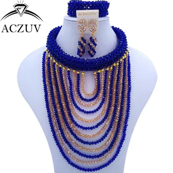 

ACZUV Brand Royal Blue Gold African Beads Jewelry Set ART004