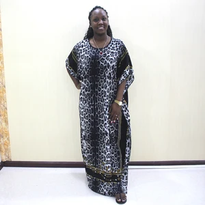 Bohemian African Women's Autumn Maxi Dress Half Sleeve 100% Cotton Leopard Loose for Ladies Dress