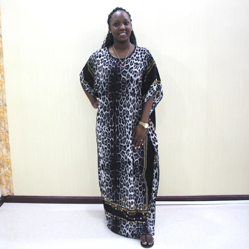 

Bohemian African Women's Autumn Maxi Dress Half Sleeve 100% Cotton Leopard Loose for Ladies Dress