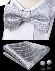 DiBanGu роскошный белый полосатый мужской галстук бабочка набор 100% шелковый галстук-бабочка Карманный квадратный носовой платок костюм с