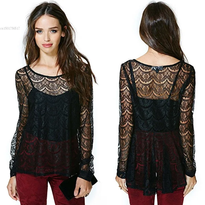 HOT SALE !Ladies' Blouses Summer Two piece Long Sleeve Stitching Lace