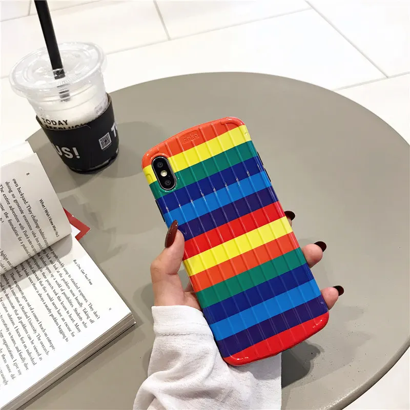 

Colorful Rainbow stripes New Phone Case For Huawei nova 3 4 mate 20 P20 P30 pro Vogue Glossy Soft Arc suitcase Back Cover coque