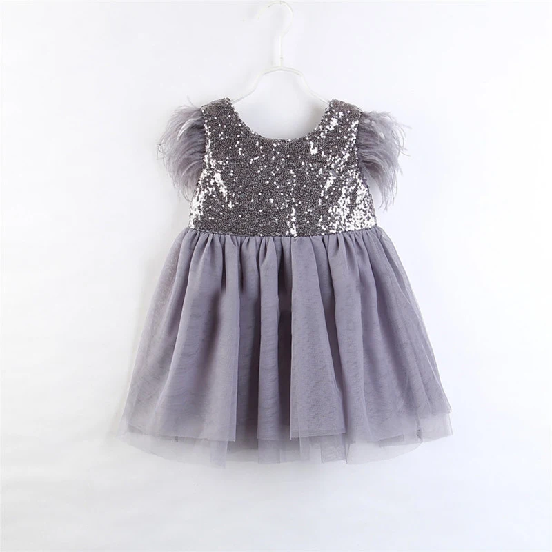 Toddler Baby Girl Princess Kid clothes round neck sleeveless Tassel Tulle Polyester backless Sequin Party Mini Dresses one piece | Детская