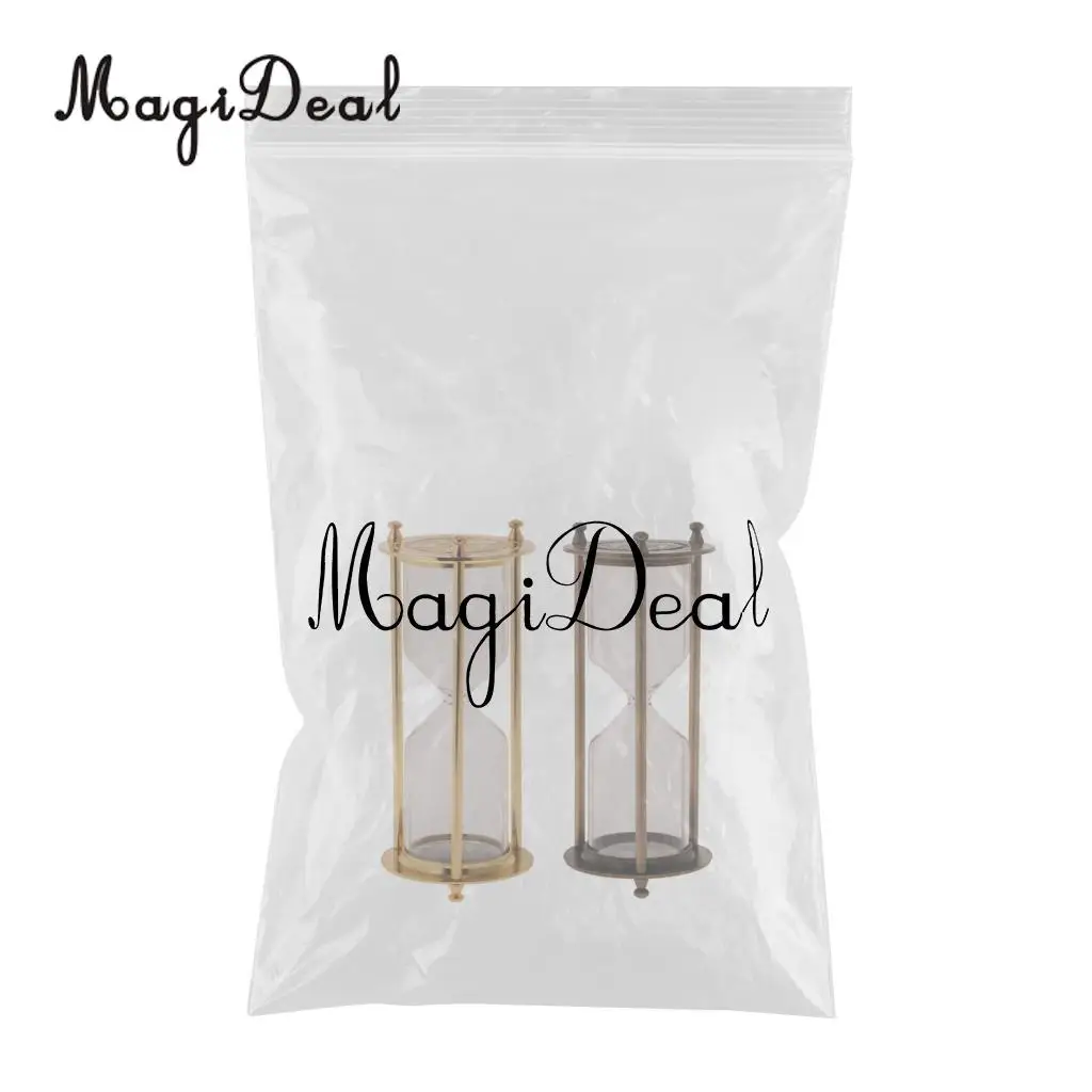 2 pieces Retro Metal Empty Hourglass Sandglass Sand Timer Home Office Table Decor - Gold & Bronze