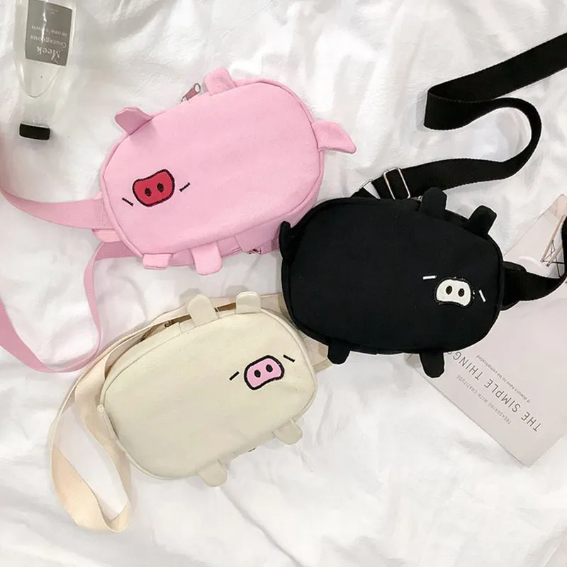 المراهقات لطيف Messager حقيبة المرأة البسيطة الحيوان الخنزير Crossbody حقيبة للإناث حقائب كتف الأزياء قماش Bolso موهير اليد حقيبة
