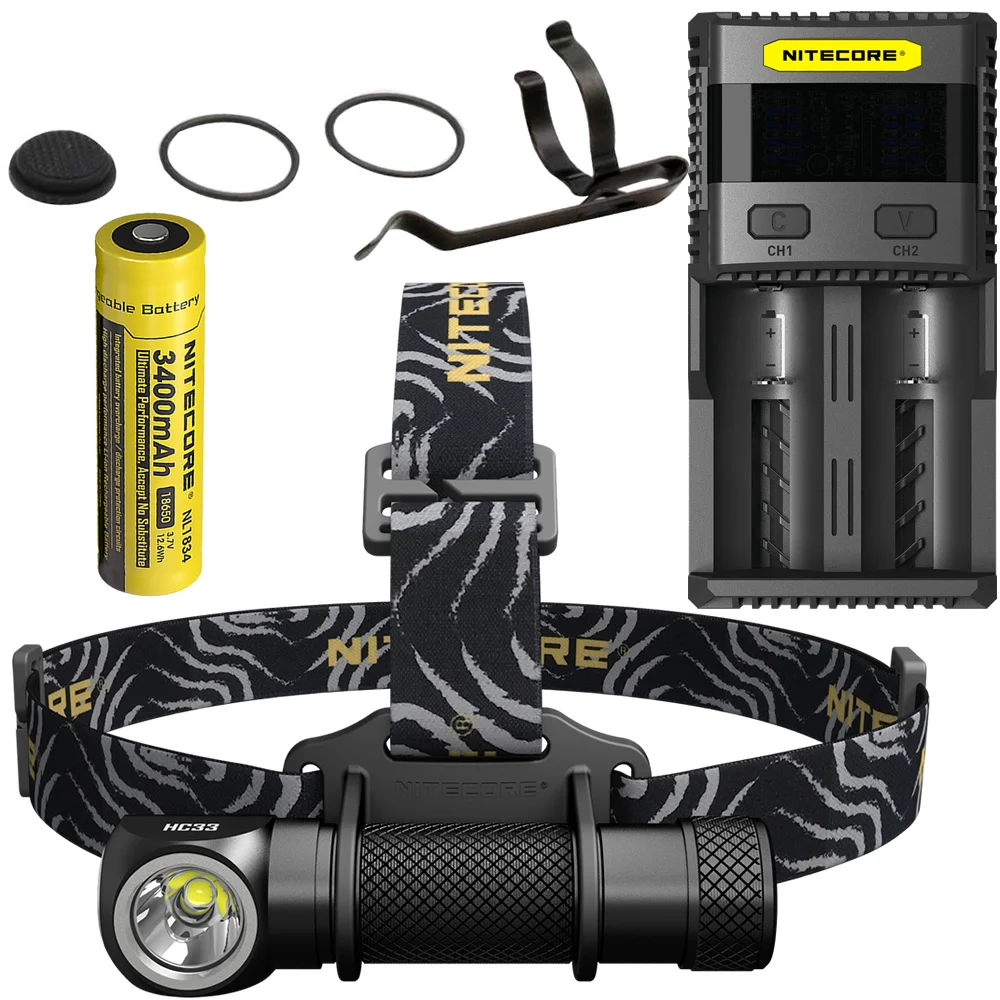 NITECORE HC33+ SC2 Зарядное устройство+ 18650 Перезаряжаемые Батарея фар 1800 люмен фары Водонепроницаемый фонарик Открытый Кемпинг - Испускаемый цвет: 3400mAh  NL1834