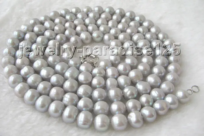 

HOT## Wholesale FREE SHIPPING Beautiful 50" 11-12mm natural gray round freshwater pearl necklace - GP clasp