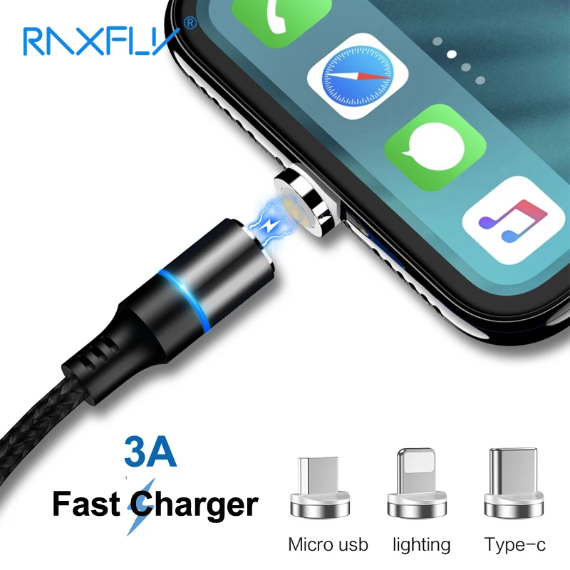 

RAXFLY Magnetic Charger Micro USB Cable 3A Fast Charging For iPhone USB C Type C Charging Cable For Samsung Xiaomi Cabo