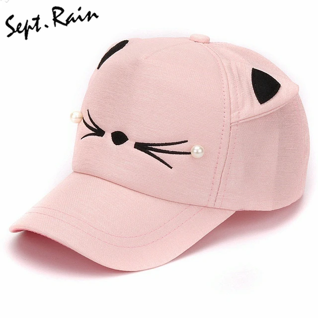 Spring Fashion Brand Street Adjustable Lovely Embroidery Hat Cat Ears Snapback Cap Men Women Pearl Baseball Caps