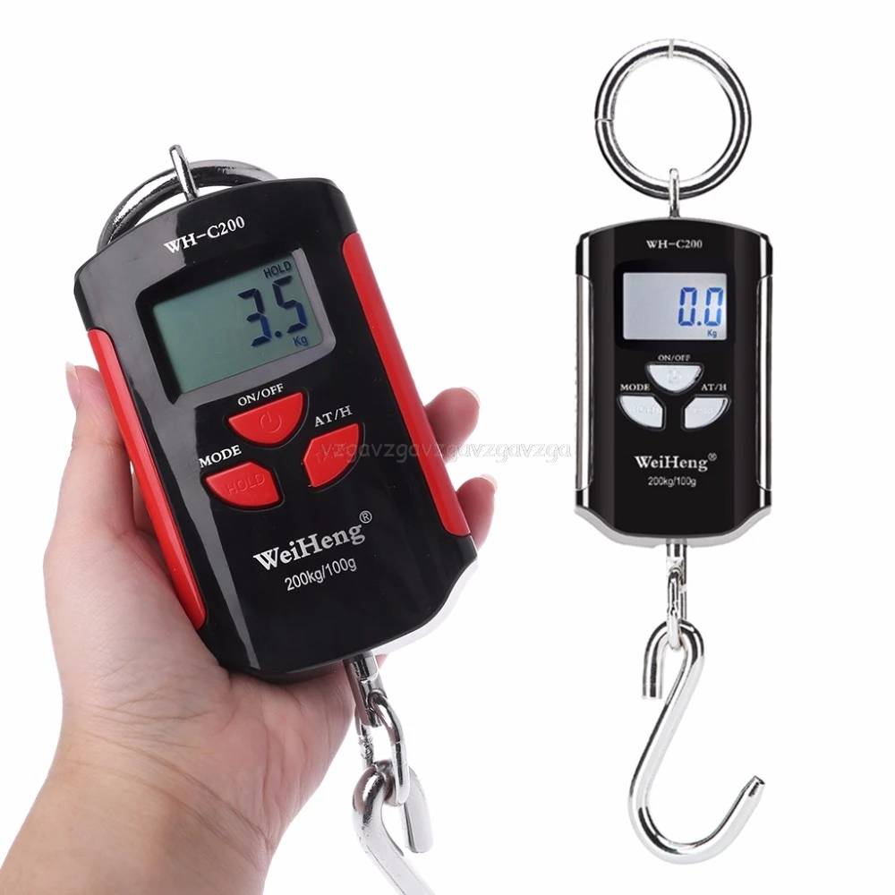 

200kg 100g Mini Heavy Duty Electronic Digital Stainless Steel Hook Scale Fish Hanging Crane Scale LCD Loop Weight Balance N23