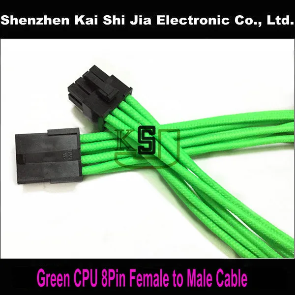 Free Shipping Green Single Sleeved CPU 8 Pin ATX Female to