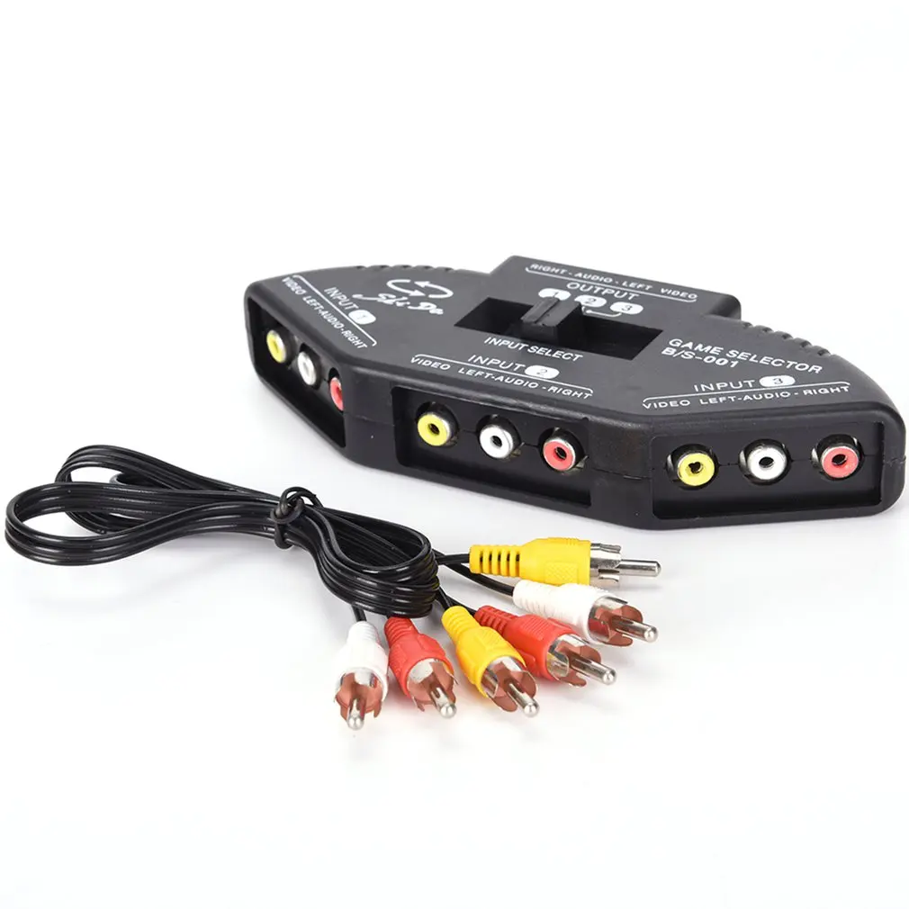 

3-Way Audio Video AV RCA Black Switch Selector Box Splitter with/3 RCA Cable