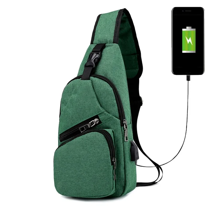 Повседневная мужская нагрудная сумка из парусины с зарядкой через usb, сумки-мессенджеры для мужчин, сумка через плечо, сумка для путешествий, Мужская Противоугонная нагрудная сумка - Цвет: Зеленый