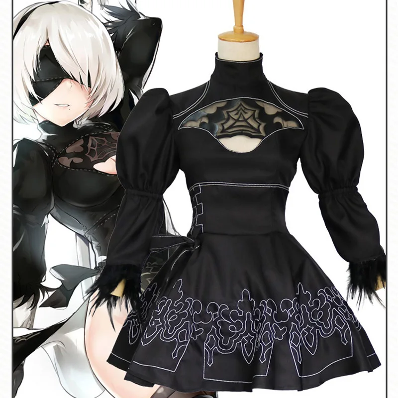 

Halloween Nier Automata Yorha 2B Cosplay Costume For Women Adult Anime Sexy Short Dress Fancy Party Outfit Disguise Suit Girl