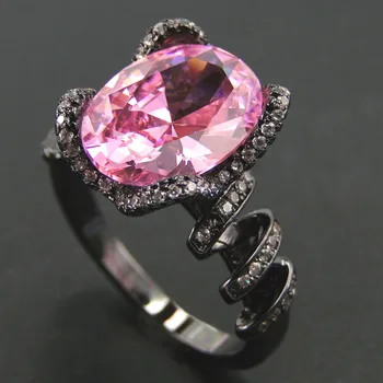 

New 925 Silver Plated Black Gold Band Ring Pink Zircon Engagement Jewelry for Women Christmas gift Love ring Size 5/6/7/8/9/10