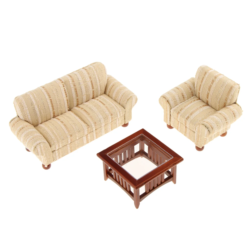 

1/12 Scale Dollhouse Miniature Furniture Living Room Couch Sofa Table Set Gold