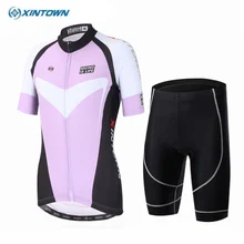XINTOWN Ropa Ciclismo велосипед набор из майки и шорт для женщин Pro велосипедная одежда костюмы девушки фиолетовый черный велосипед mtb верхняя подошва