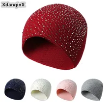 XdanqinX, осенне-зимняя женская шапка, стразы, головные уборы, украшение, теплая шапочка, шапки, стиль, Модная вязаная шерстяная шапка для женщин