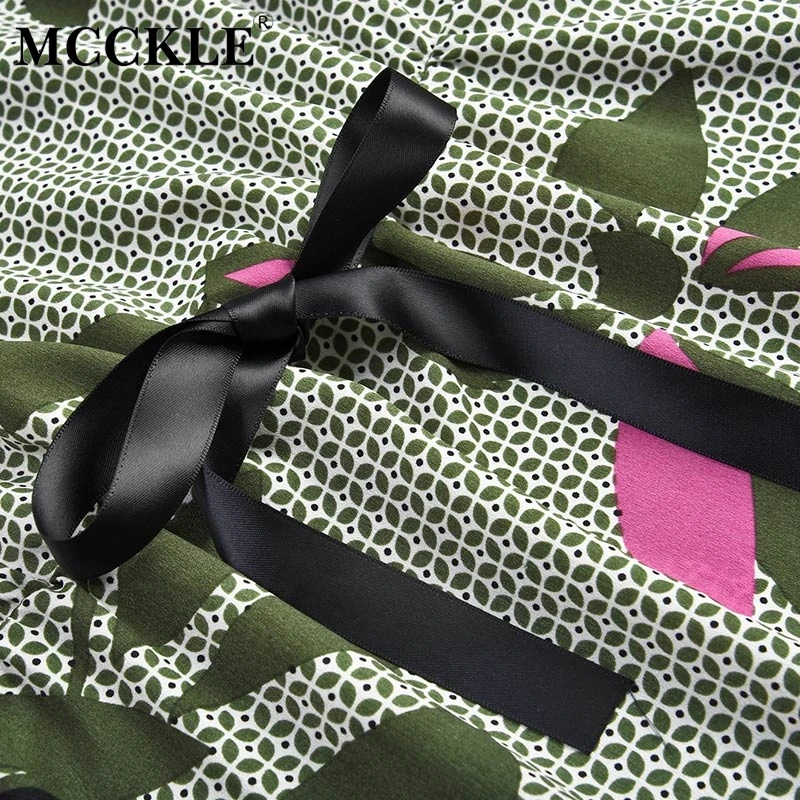 MCCKLE женские платья с круглым вырезом и цветочным принтом, с коротким рукавом Осенние повседневные женские повседневные платья с бантом и поясом мини Vestidos