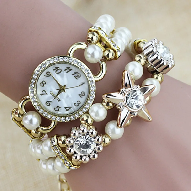 

montre femme Unique Fashion Jewelry Watch Clock Women Luxury Bracelet Pearl Strap Ladies Dress Watches relogio feminino