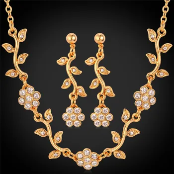 

Kpop Necklaces Earrings Set For Women yellow Gold/Silver Color Austrian Rhinestone Fashion New Jewelry Sets NE074