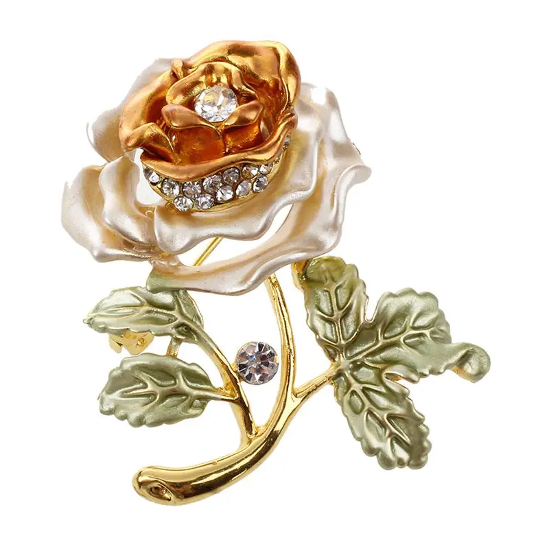 Crystal Rose Flower Brooch Pin Rhinestone Alloy Rose Gold Brooches
